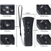 LED Flashlight Ultrasonic Dog Repeller Portable Dog Trainer, Colour: Single-headed Black(Colorful Package)