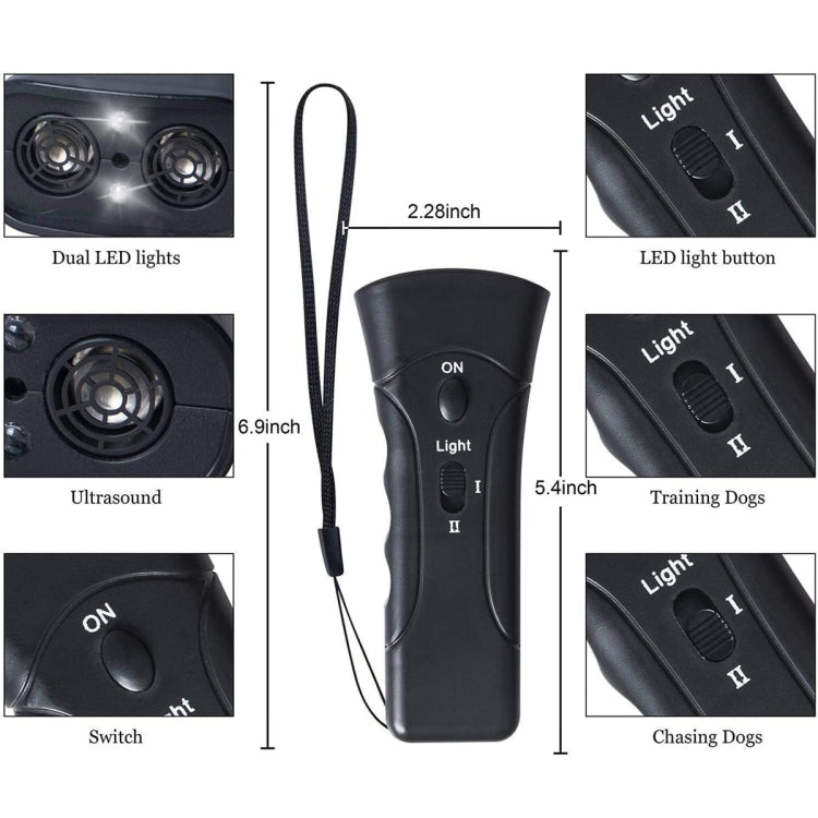 LED Flashlight Ultrasonic Dog Repeller Portable Dog Trainer, Colour: Single-headed Yellow(Colorful Package)