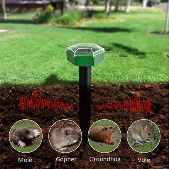 Outdoor Hexagonal Solar Ultrasonic Mole Repeller Inserted Into The Lawn Outdoor Animal Repeller(Green)