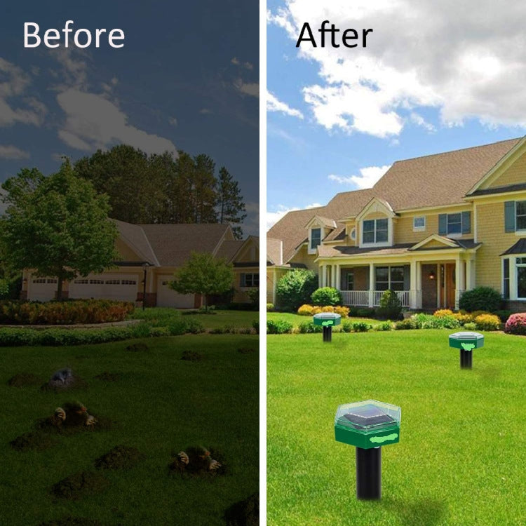 Outdoor Hexagonal Solar Ultrasonic Mole Repeller Inserted Into The Lawn Outdoor Animal Repeller(Green)
