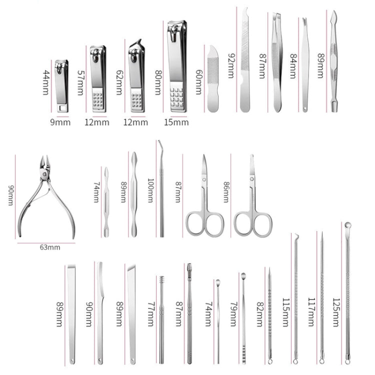 26 In 1  Pink  Nail Clipper Set Manicure Set Stainless Steel Nail Clipper Manicure Tool