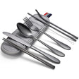 7 in 1 Cutlery Spoon Chopsticks And Straw Set Stainless Steel Portable Cutlery Set, Specification: Black+ Light Bag - free shipping - PMC TechLife - Order now!