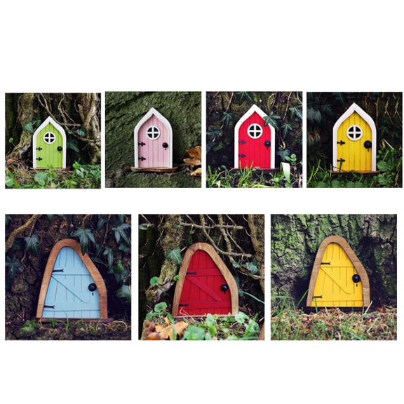 Courtyard Wooden Miniature Fairy Dwarf Door Tree Decoration(Oval Door (Blue))
