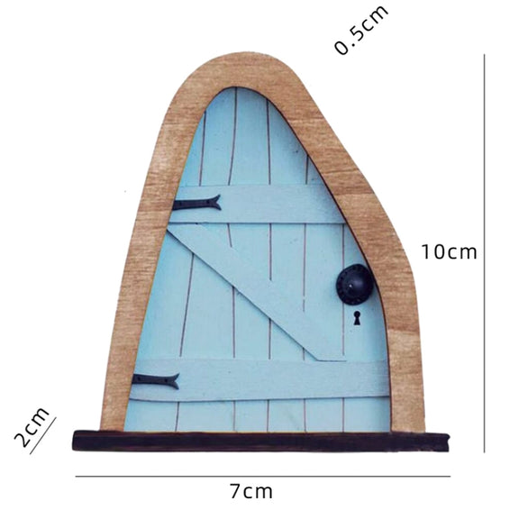Courtyard Wooden Miniature Fairy Dwarf Door Tree Decoration(Oval Door (Blue))