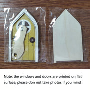 Courtyard Wooden Miniature Fairy Dwarf Door Tree Decoration(Oval Door (Blue))