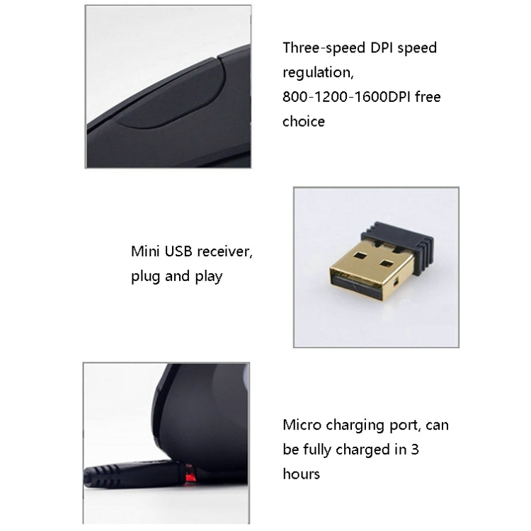 JS-5D 6 Keys 2.4G Ergonomic Vertical Mouse Cross-Border Wireless Charging Mouse(Wireless Charging Type)