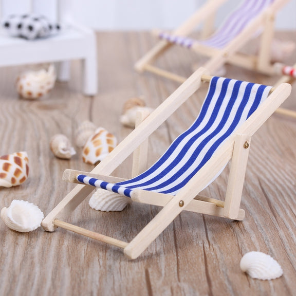 2 PCS 1:12 Beach Lounge Chair Simulation Model Outdoor Beach Scene Shooting Props Can Be Folded(Royal Blue)
