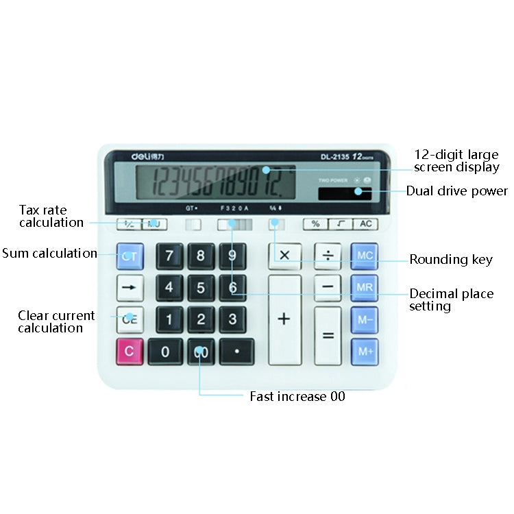 Deli 2135 Computer Keyboard Calculator Big Button Bank Office Finance Accounting Solar Calculator(White)