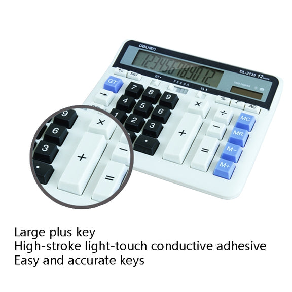 Deli 2135 Computer Keyboard Calculator Big Button Bank Office Finance Accounting Solar Calculator(White)