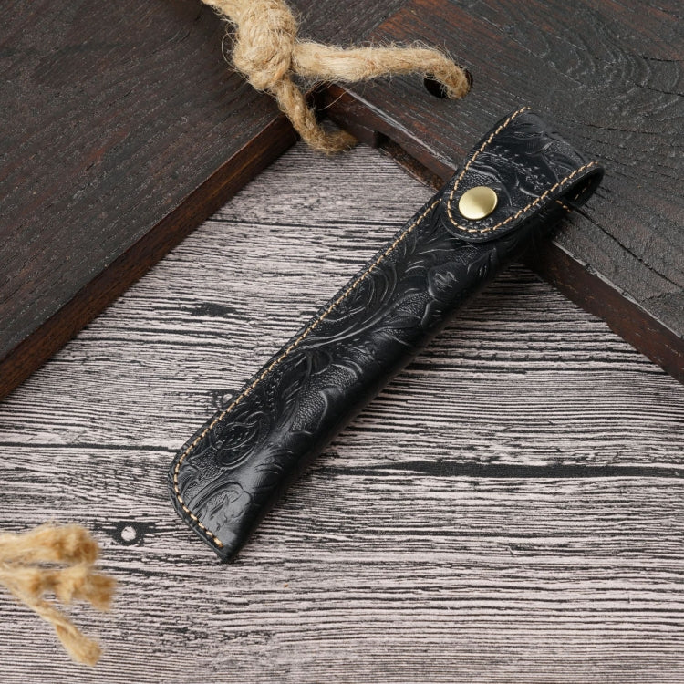 Pen Bag Personality Retro Pure Handmade First Layer Leather Pen Case Protective Cover(Carved Skin Black)