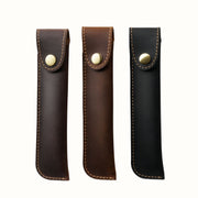 Pen Bag Personality Retro Pure Handmade First Layer Leather Pen Case Protective Cover(Carved Skin Black)