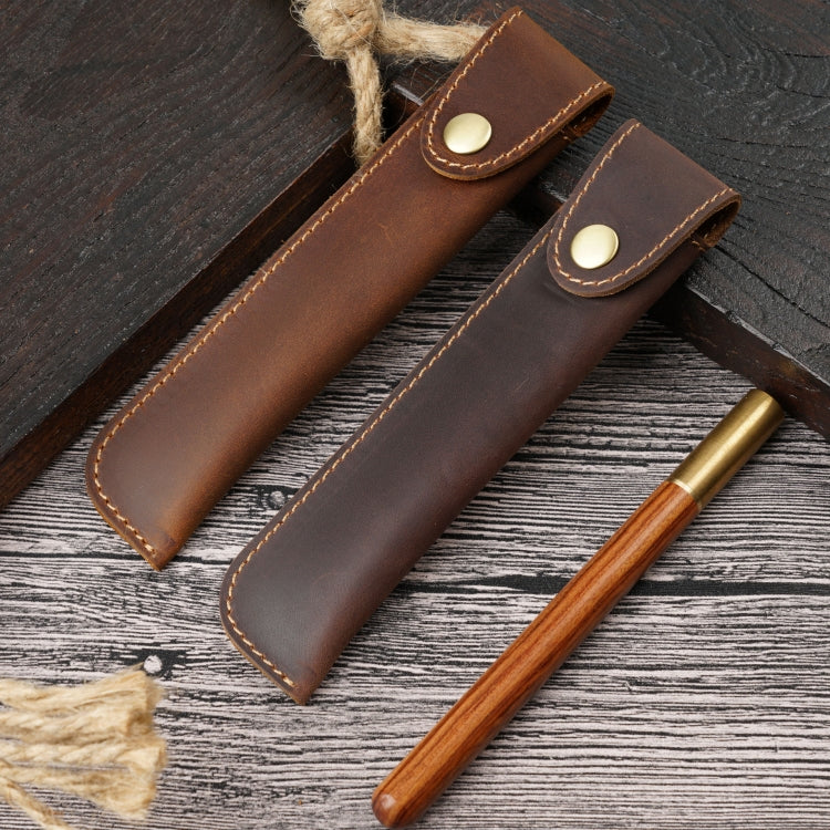 Pen Bag Personality Retro Pure Handmade First Layer Leather Pen Case Protective Cover(Carved Skin Black)