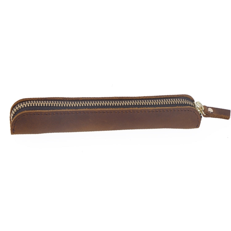 Retro Simple Leather Stylus Leather Zipper Pen Protection Case Crazy Horse Skin Mini Pen Case(Ink Green)