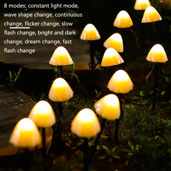 5m 20 LEDs Solar Mushroom Lawn Light Outdoor Water-resistant Garden Villa Landscape Decorative String Lights(Warm White Light)
