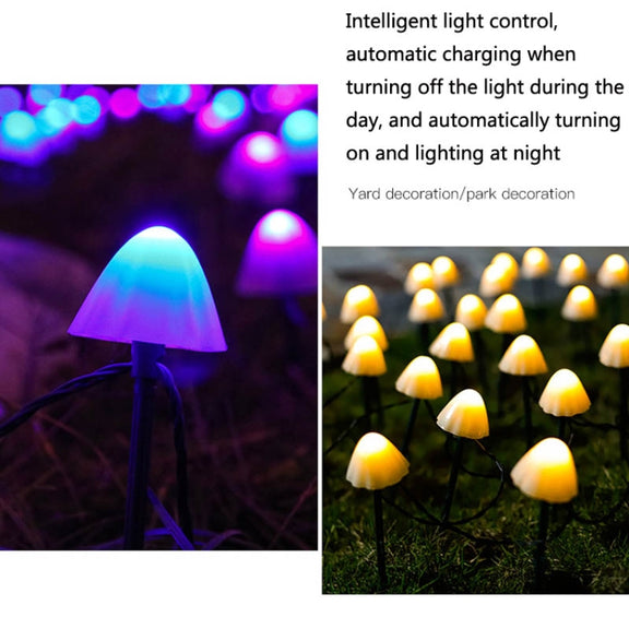 5m 20 LEDs Solar Mushroom Lawn Light Outdoor Water-resistant Garden Villa Landscape Decorative String Lights(Warm White Light)