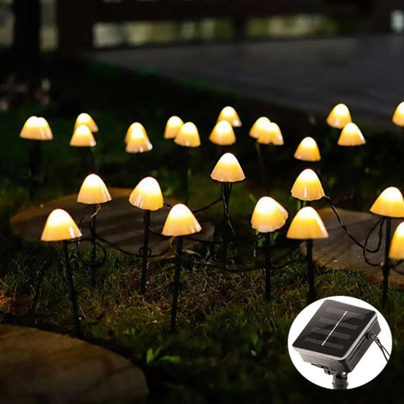 6.5m 30 LEDs Solar Mushroom Lawn Light Outdoor Water-resistant Garden Villa Landscape Decorative String Lights(Warm White Light)
