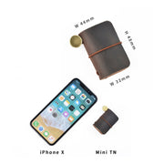 Ultra-Small Mini TN Hand Account Book Leather Notebook Portable Travel Diary(Oil Wax Leather Black)