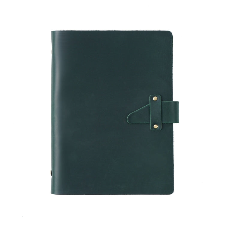 A5 Cowhide Retro Loose-Leaf Notebook Diary Office Business Simple Notepad Crazy Horse Leather Handbook(Ink Green)