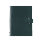 A5 Cowhide Retro Loose-Leaf Notebook Diary Office Business Simple Notepad Crazy Horse Leather Handbook(Ink Green)
