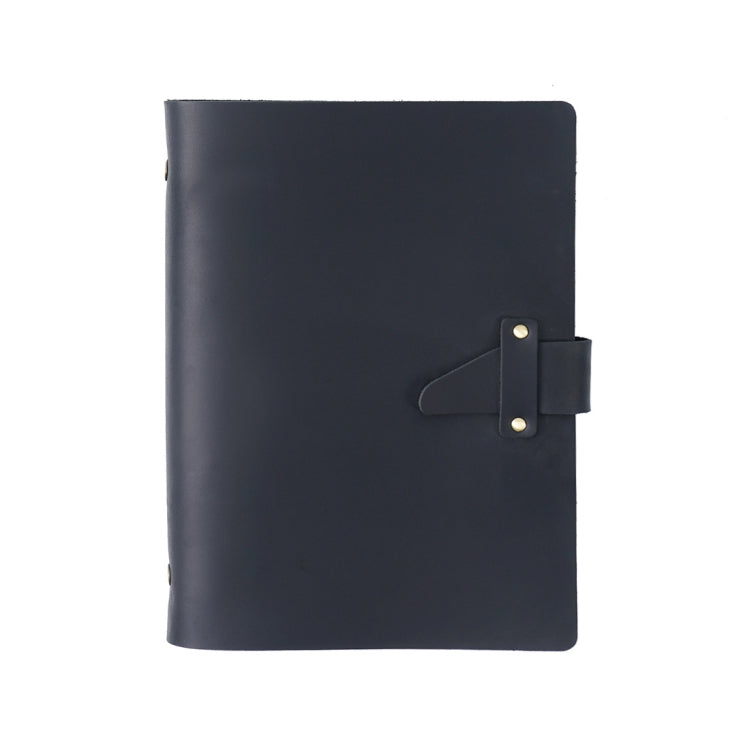 A5 Cowhide Retro Loose-Leaf Notebook Diary Office Business Simple Notepad Crazy Horse Leather Handbook(Black)