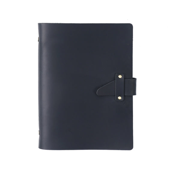A5 Cowhide Retro Loose-Leaf Notebook Diary Office Business Simple Notepad Crazy Horse Leather Handbook(Black)