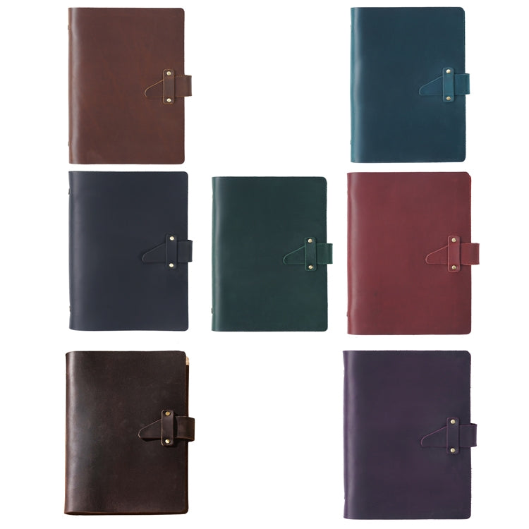 A5 Cowhide Retro Loose-Leaf Notebook Diary Office Business Simple Notepad Crazy Horse Leather Handbook( Brown)
