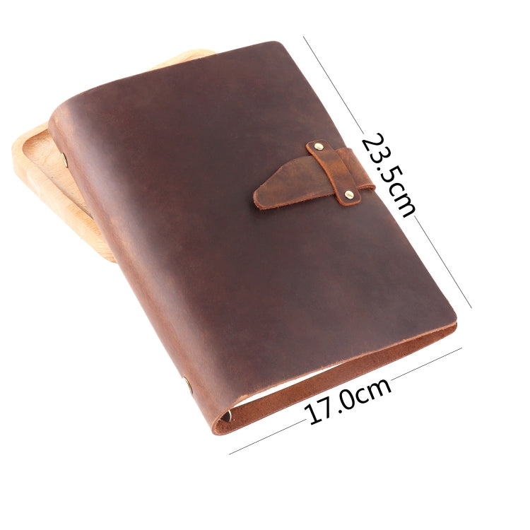 A5 Cowhide Retro Loose-Leaf Notebook Diary Office Business Simple Notepad Crazy Horse Leather Handbook( Brown)
