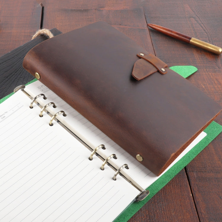 A5 Cowhide Retro Loose-Leaf Notebook Diary Office Business Simple Notepad Crazy Horse Leather Handbook( Brown)