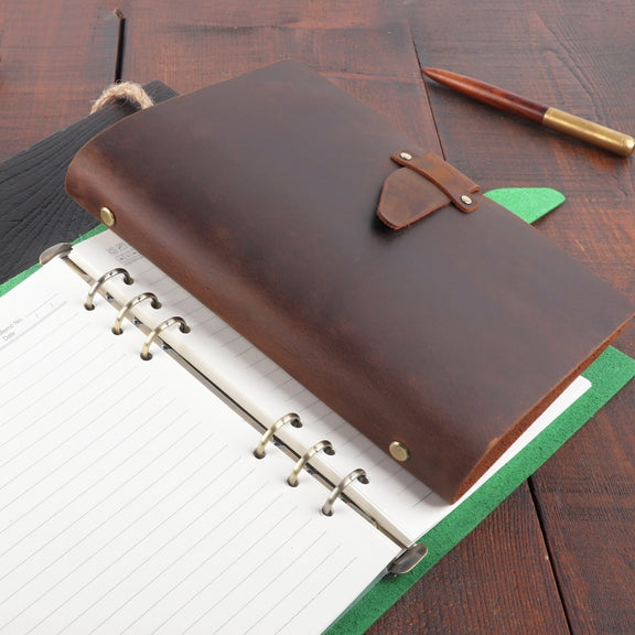 A5 Cowhide Retro Loose-Leaf Notebook Diary Office Business Simple Notepad Crazy Horse Leather Handbook( Brown)