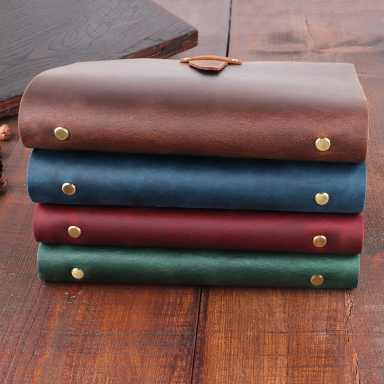 A5 Cowhide Retro Loose-Leaf Notebook Diary Office Business Simple Notepad Crazy Horse Leather Handbook( Brown)