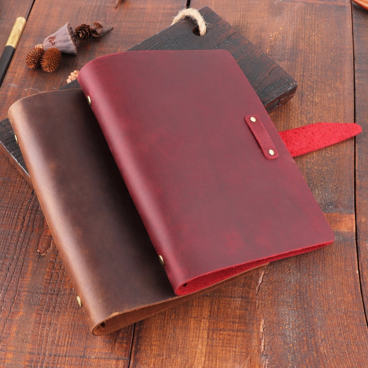 A5 Cowhide Retro Loose-Leaf Notebook Diary Office Business Simple Notepad Crazy Horse Leather Handbook( Brown)