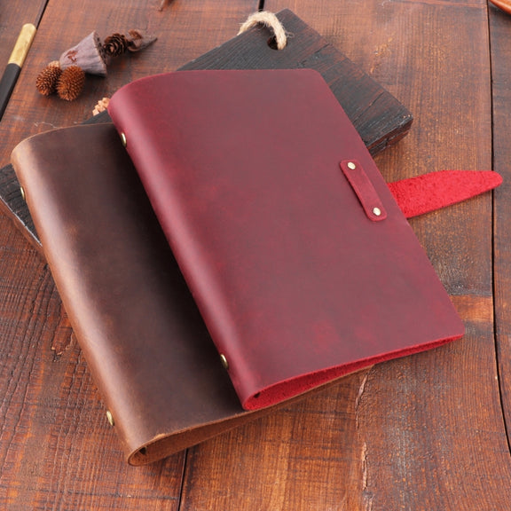 A5 Cowhide Retro Loose-Leaf Notebook Diary Office Business Simple Notepad Crazy Horse Leather Handbook( Brown)