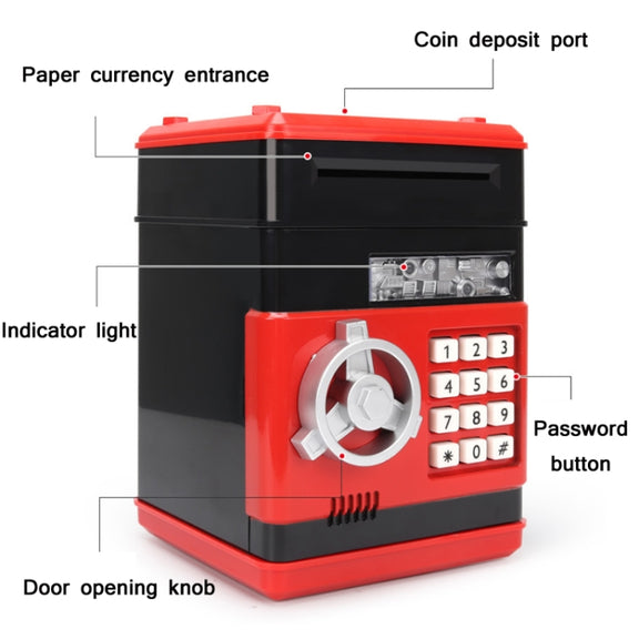 Password Safe Deposit Box Children Automatic Savings ATM Machine Toy, Colour: Black Red