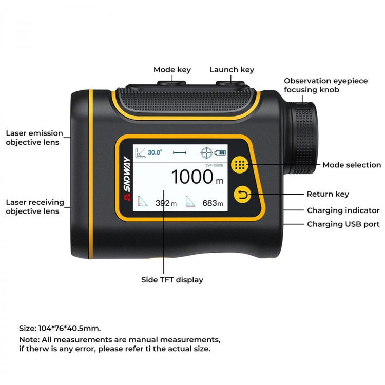 SNDWAY Rangefinder Instrument Outdoor Telescope Golf Measuring Instrument, Model: SW1000B 1000m