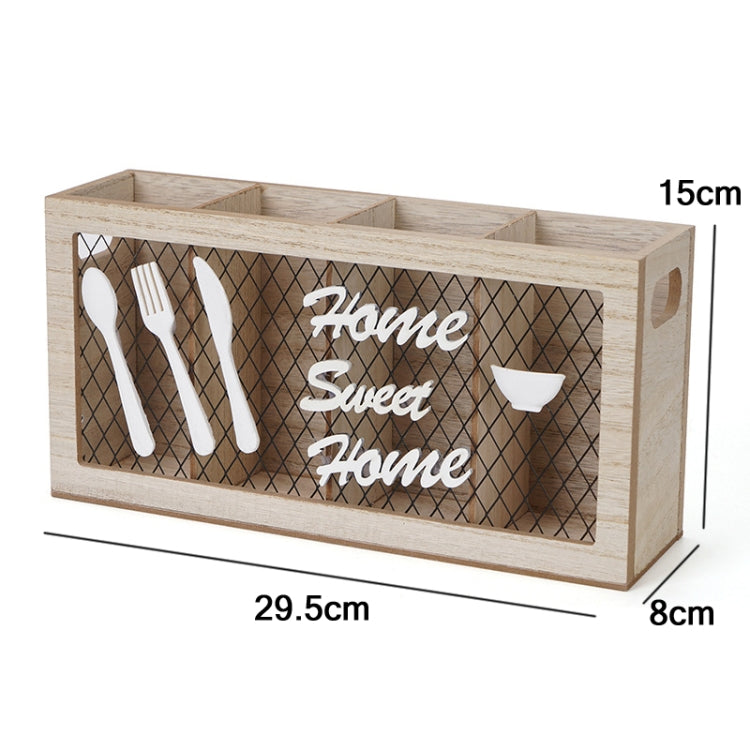 Kitchen Wooden Tableware Cutlery Storage Box(29.5x8x15cm)