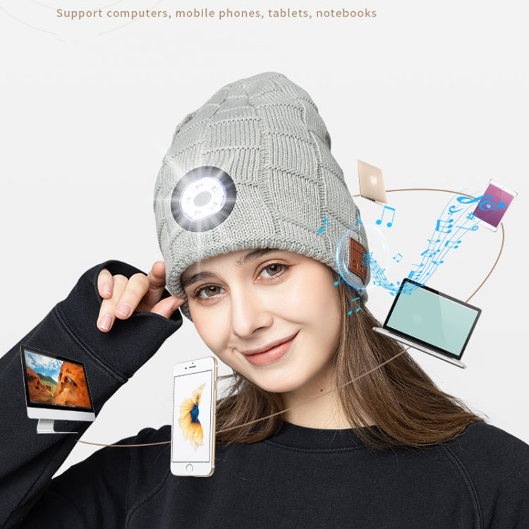 RG5-BL Bluetooth LED Lighting Music Knit Hat Plus Velvet Night Running Lamp Hat(Black)