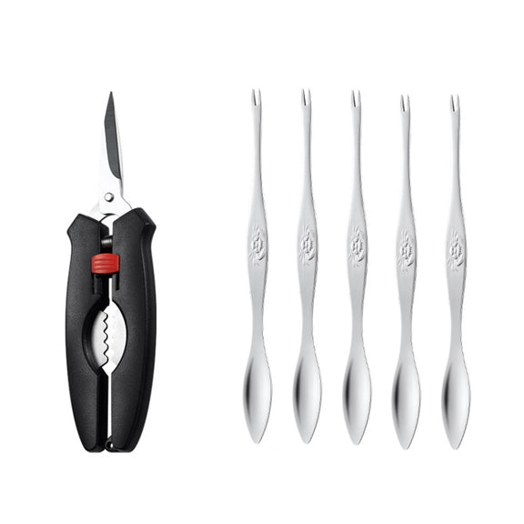 Crab Tool 304 Stainless Steel Crab Fork Crab Scissors Crab Needle,Style: 5 Fork 1 Knife