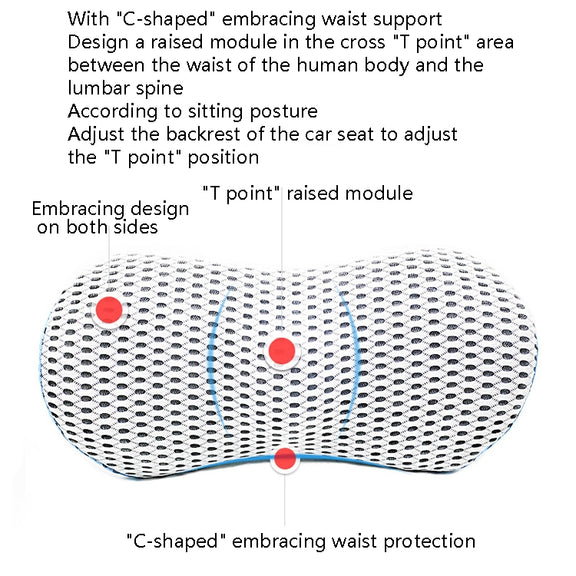 Car Supplies Lumbar Support Memory Foam Car Backrest Lumbar Cushion Seat Cushion Lumbar Pillow, Colour: 4D Grid Blue