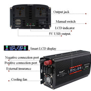 2600W LCD Smart Home Car Inverter 12V To 220V Power Converter
