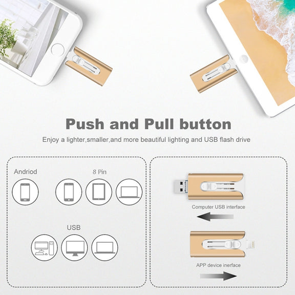 32GB Micro USB + 8 Pin + USB 2.0 3 in 1 Mobile Phone Computer U-Disk(Rose Gold)