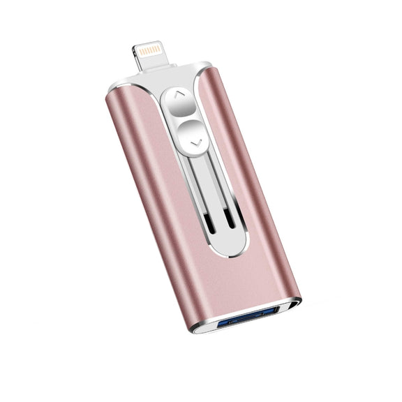 128GB Micro USB + 8 Pin + USB 2.0 3 in 1 Mobile Phone Computer U-Disk(Rose Gold)