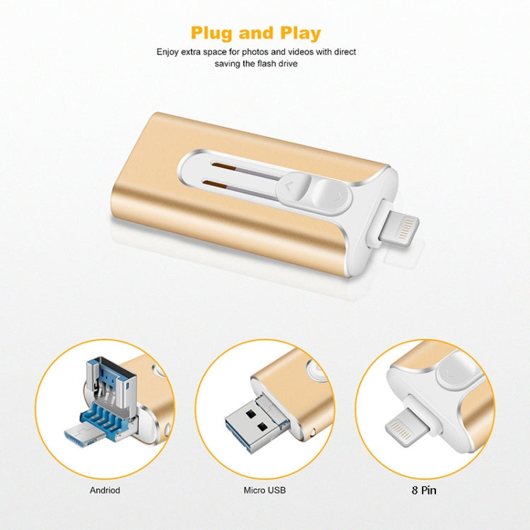 128GB Micro USB + 8 Pin + USB 2.0 3 in 1 Mobile Phone Computer U-Disk(Rose Gold)