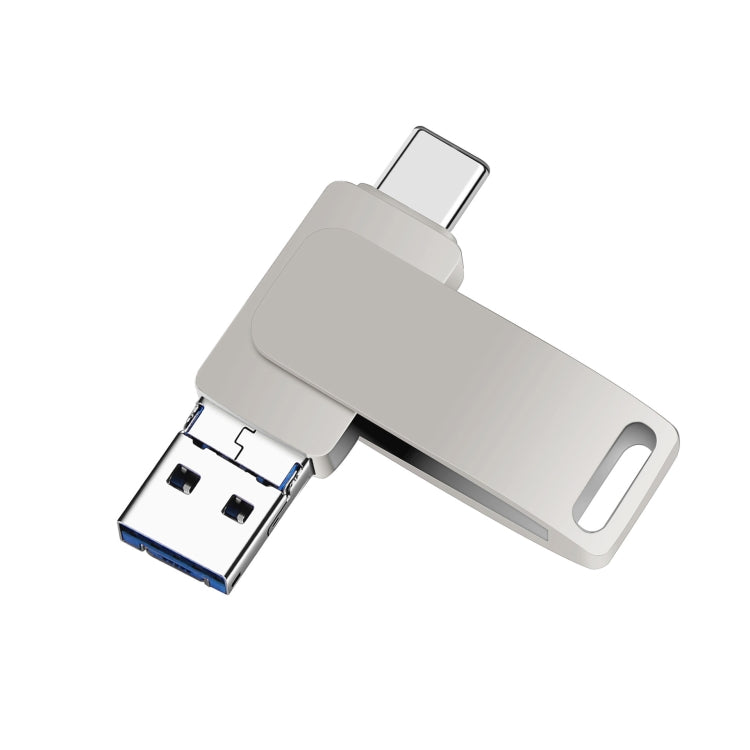 16 GB USB 3.0 + 8 Pin + USB-C / Type-C 3 in 1 Phone Computer Metal Rotatable U-Disk(Silver Gray)