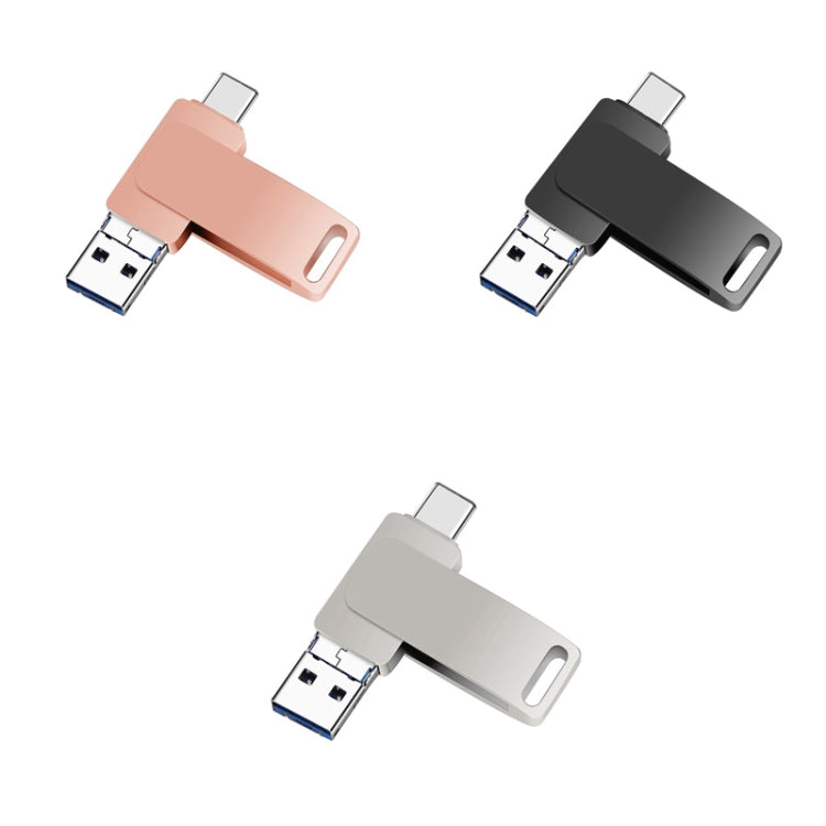32GB USB 3.0 + 8 Pin + USB-C / Type-C 3 in 1 Phone Computer Metal Rotatable U-Disk(Black)