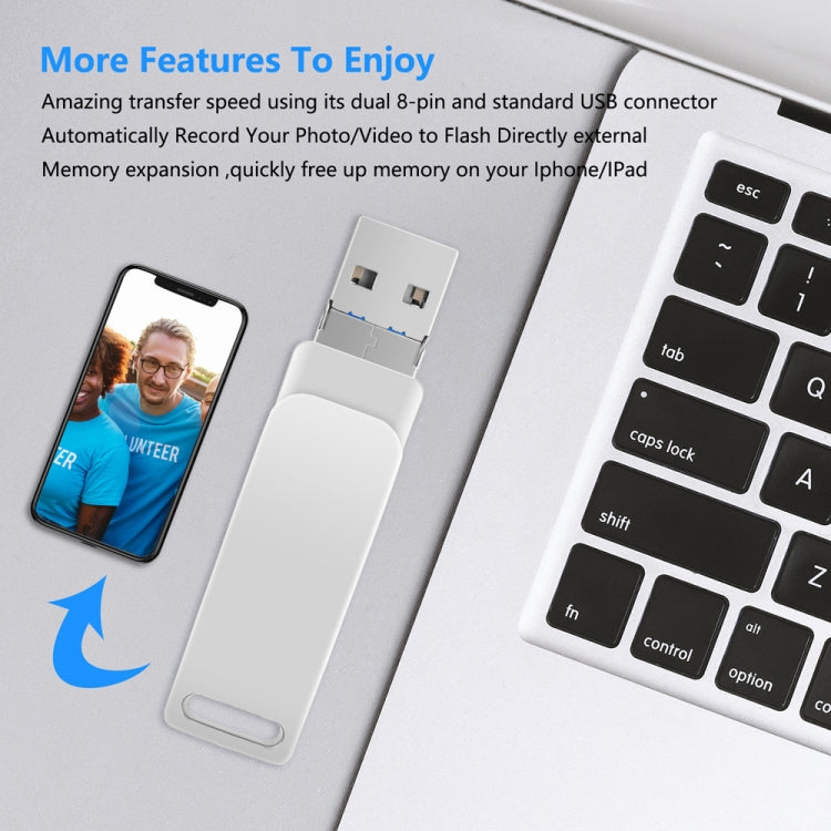 128GB USB 3.0 + 8 Pin + USB-C / Type-C 3 in 1 Phone Computer Metal Rotatable U-Disk(Pink)