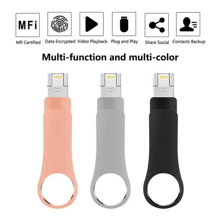 16GB USB 3.0 + 8 Pin + USB-C / Type-C 3 in 1 Mobile Computer Metal U-Disk(Black)