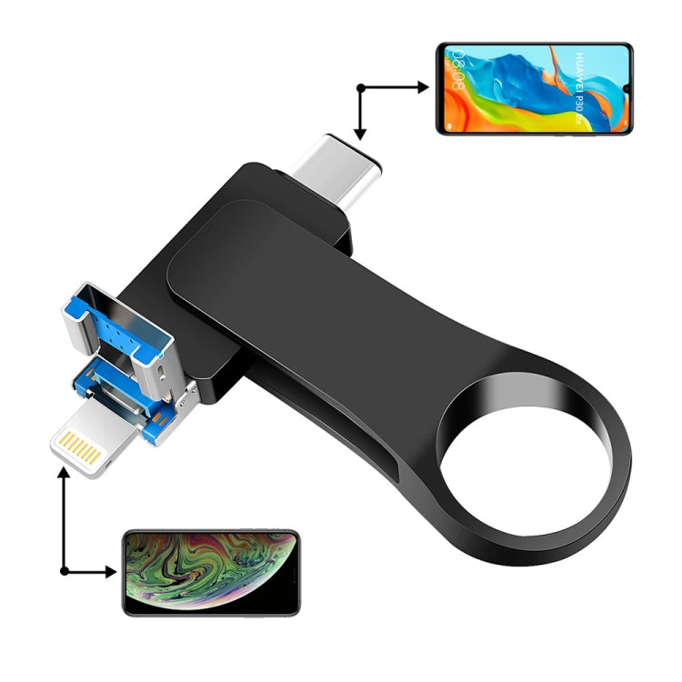 32GB USB 3.0 + 8 Pin + USB-C / Type-C 3 in 1 Mobile Computer Metal U-Disk(Black)