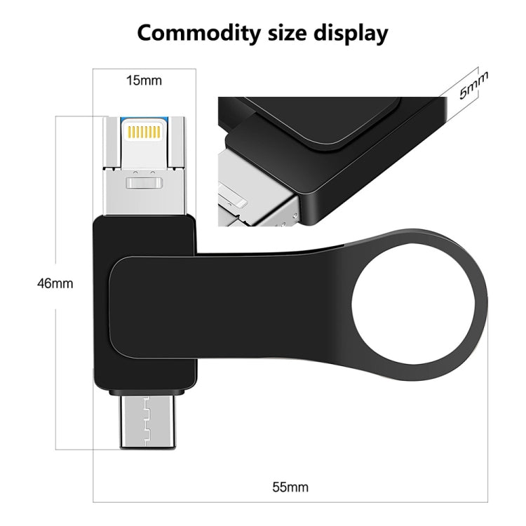 64GB USB 3.0 + 8 Pin + USB-C / Type-C 3 in 1 Mobile Computer Metal U-Disk(Pink)