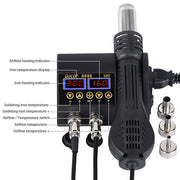 Hot Air Desoldering Station Dual Digital Display Two In One Temperature Control Electric Soldering Iron Soldering Station, EU Plug
