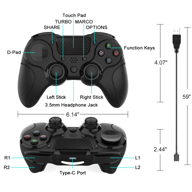 MB-P913 PC Six-Axis Somatosensory Back Key Programming Dual Vibration Bluetooth Gamepad For PS4 Pro(Blue Black)